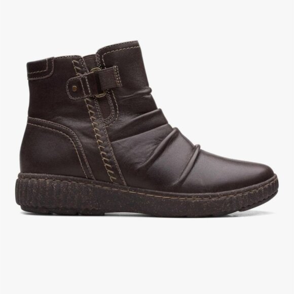 Clarks Women's Caroline Orchid Ruched Round Toe Booties Brown Leather Size 7.5 - Picture 2 of 11